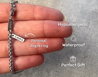 Pulsera de cadena de acero inoxidable personalizada para hombre: joyería de plata grabada