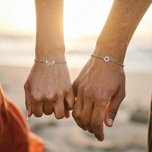 Sol & Måne Rostfritt Stål Pararmband, Matchande Alla Hjärtans Dag-present