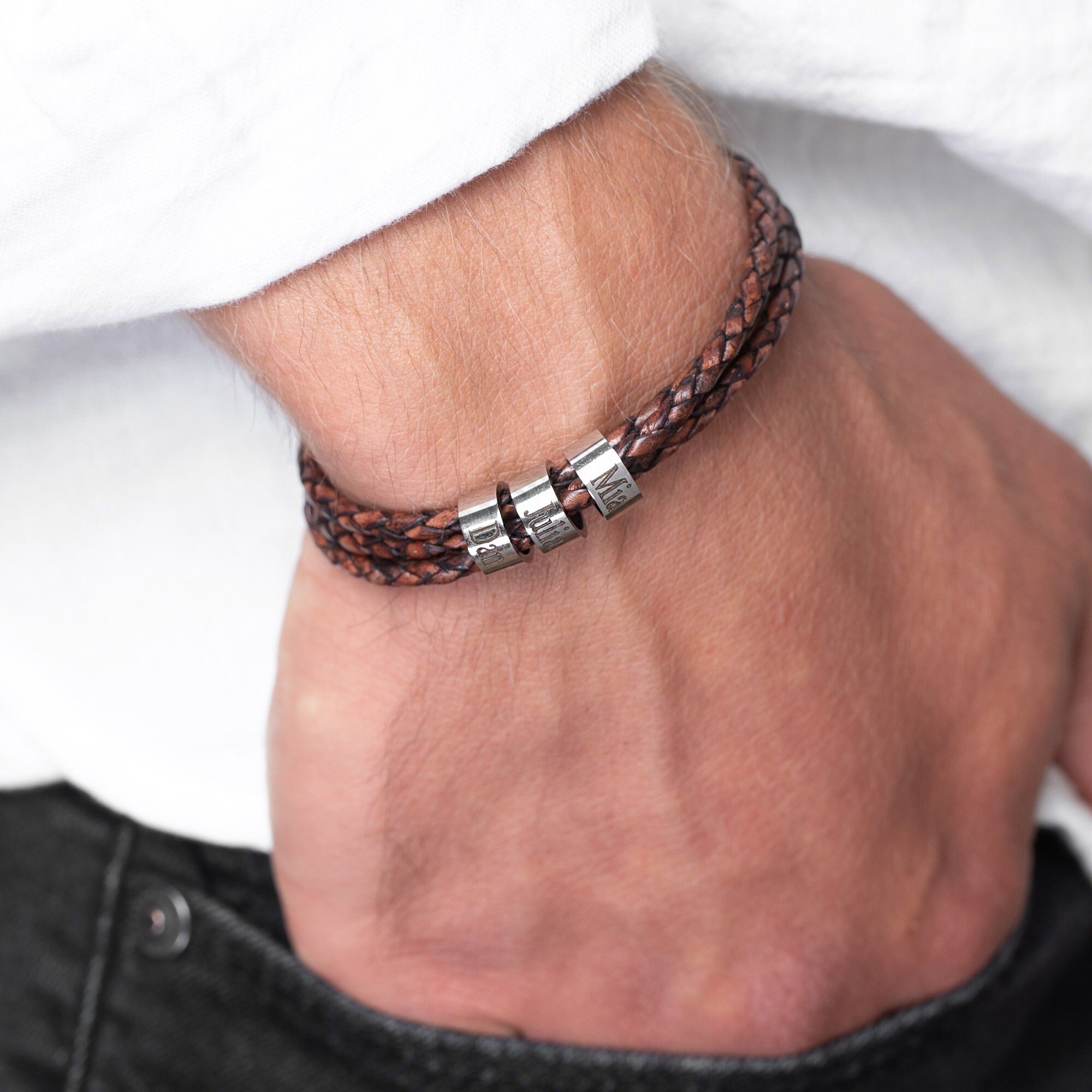 Personalized Leather Bracelet for Dad Kids Name Bracelet Etsy