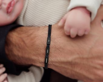 Personalized Dad Bracelet: Stainless Steel Name Beads on Black Cord