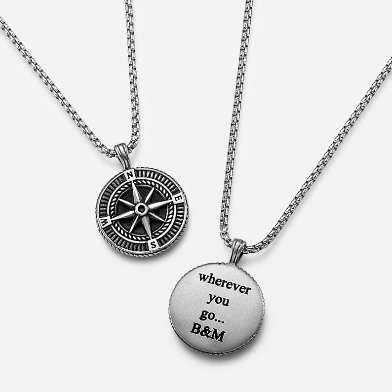 Customized Men's Compass Necklace, Engraved Husband Gift, Personalized Necklace for Men, Gift For Boyfriend, Gift For Dad, Anniversary Gift image 1