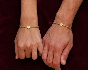 Couples Bracelet Set, Matching Bracelets,Gold Bracelet For Couples,Dainty Bracelet,Engraved Bracelet,Best friend bracelet,Valentines Gift