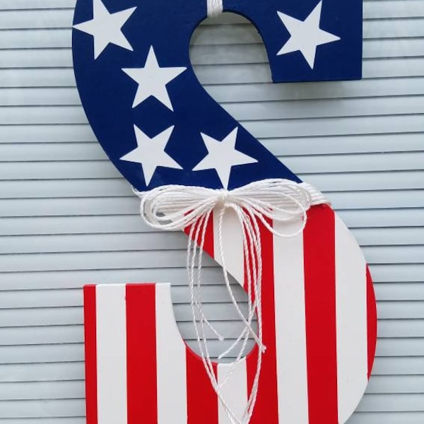 Flag Letter, 4th of July, American Flag Initial, Front Door Hanger, Red, White and Blue, Stars and Stripes, Monogram, Patriotic Door Hanger