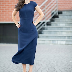 Navy Ankle Sheath Dress