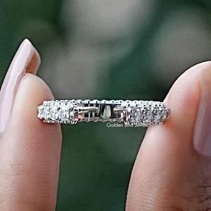 Round Cut Moissanite Wedding Band/ Colorless Moissanite Anniversary Band/ Pave Set Moissanite Open Gap Bridal Band/ Birthday Gift For Her