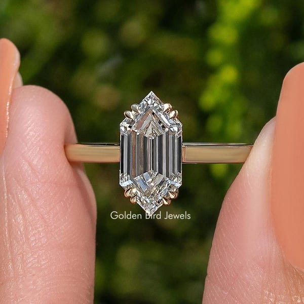 Anillo de diamantes de laboratorio con talla marquesa holandesa escalonada / Anillo solitario de diamantes ecológico / Anillo de diamantes CVD con engaste de doble garra / Regalo de boda para ella