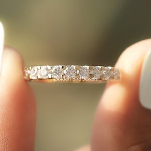 Round Moissanite Wedding Band/ Colorless Moissanite Engagement Band/ 14K Gold Moissanite Bridal Band/ Eternity Moissanite Anniversary Band