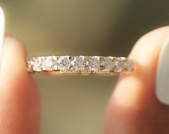 Round Moissanite Wedding Band/ Colorless Moissanite Engagement Band/ 14K Gold Moissanite Bridal Band/ Eternity Moissanite Anniversary Band