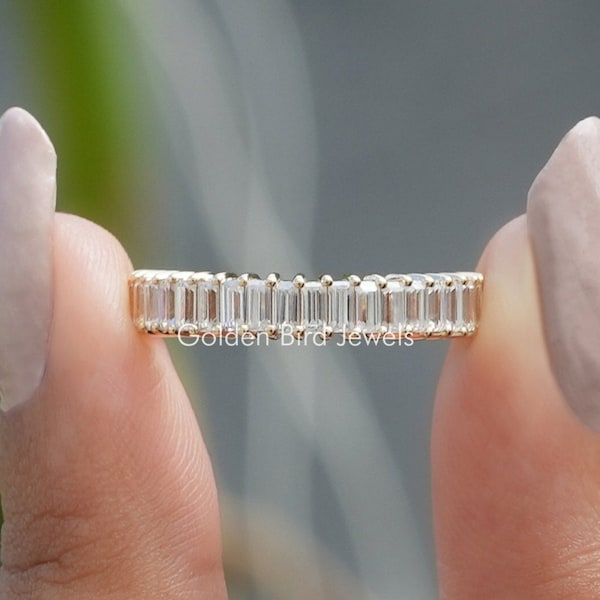 Halve eeuwigheid stokbrood Moissanite bijpassende bands/aangepaste bruidsbruiloft stokbrood band in massief 14K goud