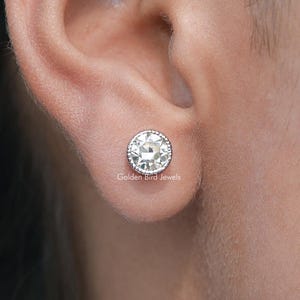 Old European Cut Round Moissanite Earrings/ Off White Moissanite Stud Earrings/ Solitaire Moissanite Bridal Earrings/ Studs For Wedding Gift