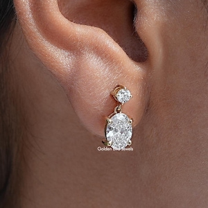 Oval & Round Cut Lab Diamond Dangle Drop Earrings/ Eco Friendly Diamond Bridal Earrings/ EF-VS Diamond Wedding Earrings/ Earrings For Her