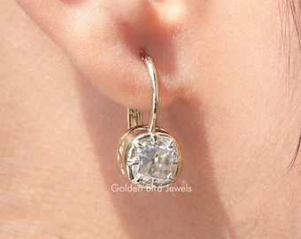 Solitaire Moissanite Wedding Earrings/ Old Mine Cushion Moissanite Bridal Earrings/ Near Colorless Moissanite Dangle Drop Proposal Earrings