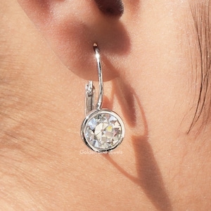Solitaire Moissanite Engagement Earrings/ Old European Round Moissanite Bridal Earrings/ Lever Back Moissanite Dangle Drop Wedding Earrings