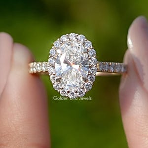 Oval Cut CVD Diamond Engagement Ring/ Halo Lab Grown Diamond Wedding Ring/ Eco Friendly Diamond Accent Set Ring/ Anniversary Gift For Wife