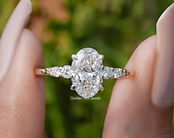 Oval Cut Lab Grown Diamond Engagement Ring/ Five Stone Diamond Wedding Ring/ EF-VS Lab Diamond Bridal Ring/ Man Made Diamond Proposal Ring