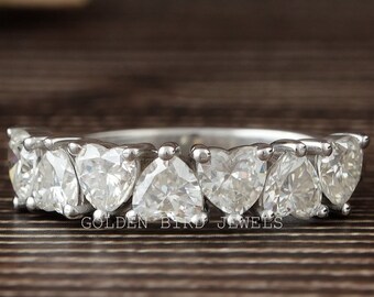 1.65 CT Heart Cut Moissanite Half Eternity Band /14K White Gold Moissanite Prong Set Band /Heart Cut 7 Stone Engagement Band For Her Match