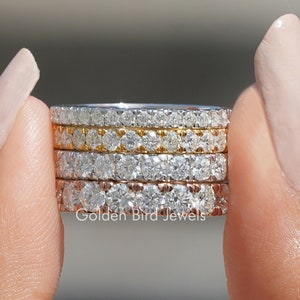 Round Moissanite Bridal Band/ Full Eternity Wedding Band/ Colorless Moissanite Engagement Band/ 14K Solid Gold Moissanite Proposal Bands