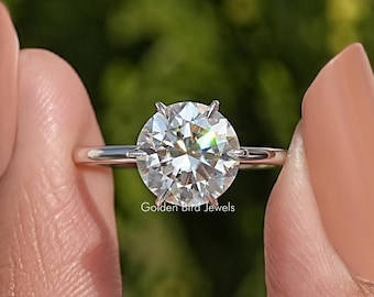 Round Moissanite Engagement Ring/ Colorless Moissanite Anniversary Ring/ Moissanite Solitaire Bridesmaid Ring/ Promise Ring For Gift