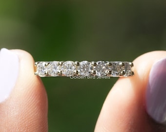 Round Moissanite Bridal Band/ Half Eternity Moissanite Wedding Band/ Colorless Moissanite Engagement Band/ 14K Solid Gold Moissanite Band