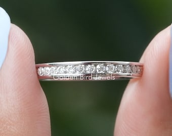 Round Moissanite Wedding Band/ Channel Set Moissanite Full Eternity Band/ 14K Solid Gold Moissanite Anniversary Band/ Birthday Gift For Her
