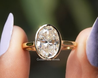 Oval Moissanite Bridesmaid Ring/ Near Colorless Moissanite Proposal Ring/ Bezel Set Anniversary Ring / Solitaire Moissanite Engagement Ring