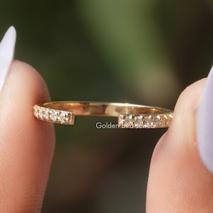 Round Moissanite Band/ Colorless Moissanite  Wedding Band/ Open Cuff Moissanite Engagement Band/ Half Eternity Moissanite Anniversary Band