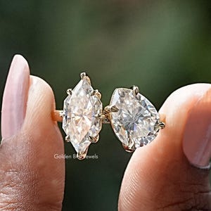 Pear & Dutch Marquise Moissanite Toi Et Moi Ring/ Moissanite Claw Prong Set Engagement Ring/ 14K Solid Gold Moissanite Ring/ Gift For Her