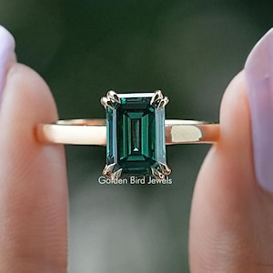 Emerald Moissanite-ring/solitaire Moissanite-trouwring/groene Moissanite-verlovingsring/dubbele griffenset Moissanite-jubileumring