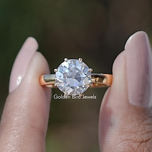 Old European Cut Round Moissanite Bridal Ring/ Solitaire Moissanite Engagement Ring/ Colorless Moissanite Wedding Ring/ Bridesmaid Gift