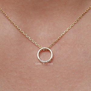 Round Cut Diamond Necklace/ EF-VS Lab Grown Diamond Proposal Necklace/ 14K Solid Gold Wedding Necklace/ Open Circle Diamond Bridal Necklace