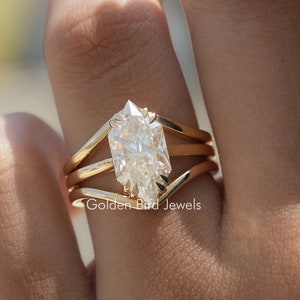 Dutch Marquise Moissanite Ring/ Colorless Moissanite Wedding  Ring/ 14K Solid Gold Trio Band/ Solitaire Moissanite Ring Set For Bride To Be
