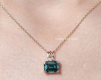 Green Emerald Cut Moissanite Pendant/ East West Moissanite Bridal Pendant/ Solitaire Moissanite Wedding Pendant/ Perfect Anniversary Gift
