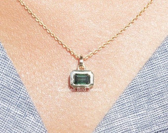 Emerald Moissanite Anniversary Pendant/ Dark Green Moissanite Pendant/ Solitaire Moissanite Bridesmaid Pendant/ Bezel Set Moissanite Pendant