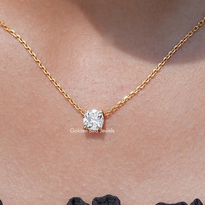 Solitaire Diamond Proposal Necklace/ Square Old Mine Cushion Lab Grown Necklace/ Old Cut CVD Diamond Necklace/ EF-VS Lab Diamond Necklace