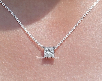Princess Cut Lab Grown Necklace/ Solitaire Diamond Engagement Necklace/ Eco Friendly Lab Diamond Necklace/ EF-VS Lab Grown Diamond Necklace