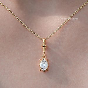 Colorless Moissanite Bridal Pendant/ Old Mine Cushion Cut Moissanite Penadnt/ Collet Set Georgian Cut Down Button Back Pendant/ Gift For Her