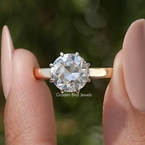 Anillo de boda de moissanita redonda de estilo europeo antiguo de 2,80 quilates, anillo de compromiso solitario de moissanita, anillo de pedida de mano de oro macizo, regalo de cumpleaños para la esposa.