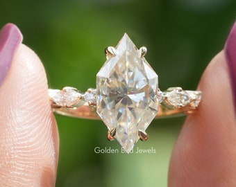Hidden Halo Bridal Ring/ Dutch Marquise Cut Moissanite Engagement Ring/ Marquise Moissanite Wedding Ring/ Half Eternity Anniversary Ring