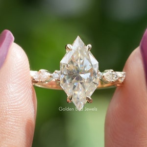 Hidden Halo Bridal Ring/ Dutch Marquise Cut Moissanite Engagement Ring/ Marquise Moissanite Wedding Ring/ Half Eternity Anniversary Ring