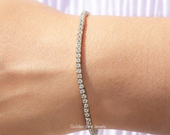 Bracciale con diamanti sintetici a taglio rotondo / Bracciale da sposa con diamanti ecologici / Bracciale tennis con diamanti senza conflitti / Regalo di compleanno per lei
