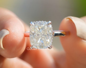 Hidden Halo Proposal Ring/ Elongated Cushion Moissanite Engagement Ring/ Colorless Moissanite Anniversary Ring/ 14K Gold Ring Gift For Her
