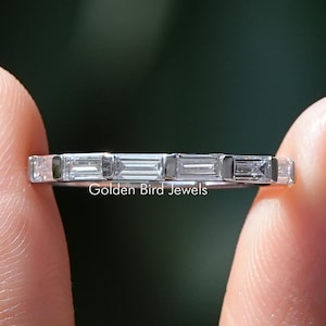 Baguette Schnitt Diamant Ehering / Eternity Diamant Verlobungsring / Umweltfreundlicher Diamant Vorschlag Band / Ost-West Diamant Brautring