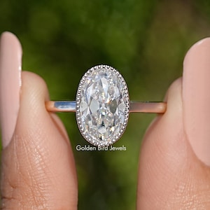 Old Mine ovale moissanite ring/solitaire moissaniet trouwring/kleurloze moissaniet bruids ring/Milgrain werk moissanite ring voor haar