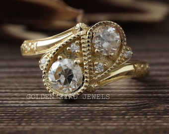Old European Round Cut Moissanite Art Deco Ring / 14K Solid Gold Moissanite Vintage Ring / Old Cut Engagement Ring For Women / Ring For Gift