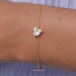 Heart Cut Lab Diamond Bracelet/ Solitaire Lab Diamond Bracelet/ Man made Lab Grown Diamond Proposal Bracelet/ EF-VS Diamond Bridal Bracelet