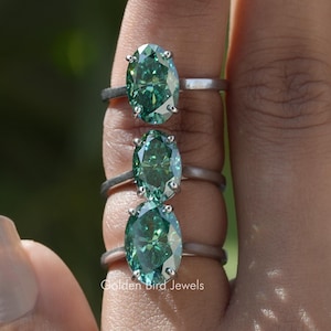 Oval Moissanite Bridesmaid Ring/ Solitaire Moissanite Bridal Ring/ 18K Solid Gold Proposal Ring/ Green Moissanite Engagement Ring