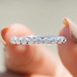 2.50 MM Round Moissanite Wedding Band/ Colorless Moissanite Half Eternity Band/ Prong Set Moissanite Anniversary Band/ Proposal Gift For Her