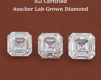 Diamante suelto cultivado en laboratorio con corte Asscher/ Diamante suelto ecológico con certificación IGI/ Diamante suelto con CVD para anillo de compromiso/Regalo de boda para ella