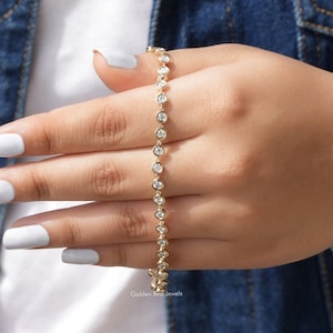 Round Moissanite Bracelet/ 3.00 mm Colorless Moissanite Bridal Bracelet/ Tennis Moissanite Engagement Bracelet/ Bezel Set Wedding Bracelet
