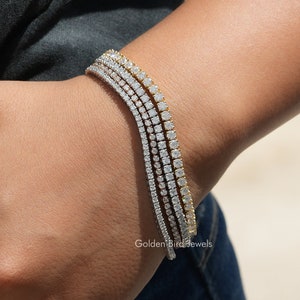Round Moissanite Bracelet/ Colorless Moissanite Bridal Bracelete/ Tennis Moissanite Wedding Bracelet/ 10K Solid Gold Statement Bracelet